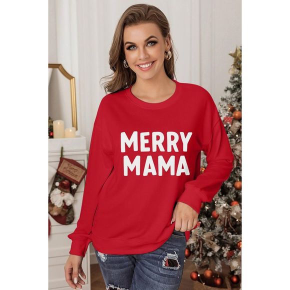Azura Exchange  Red MERRY MAMA Long Sleeve Pullover Sweatshirt - Picture 8 of 14